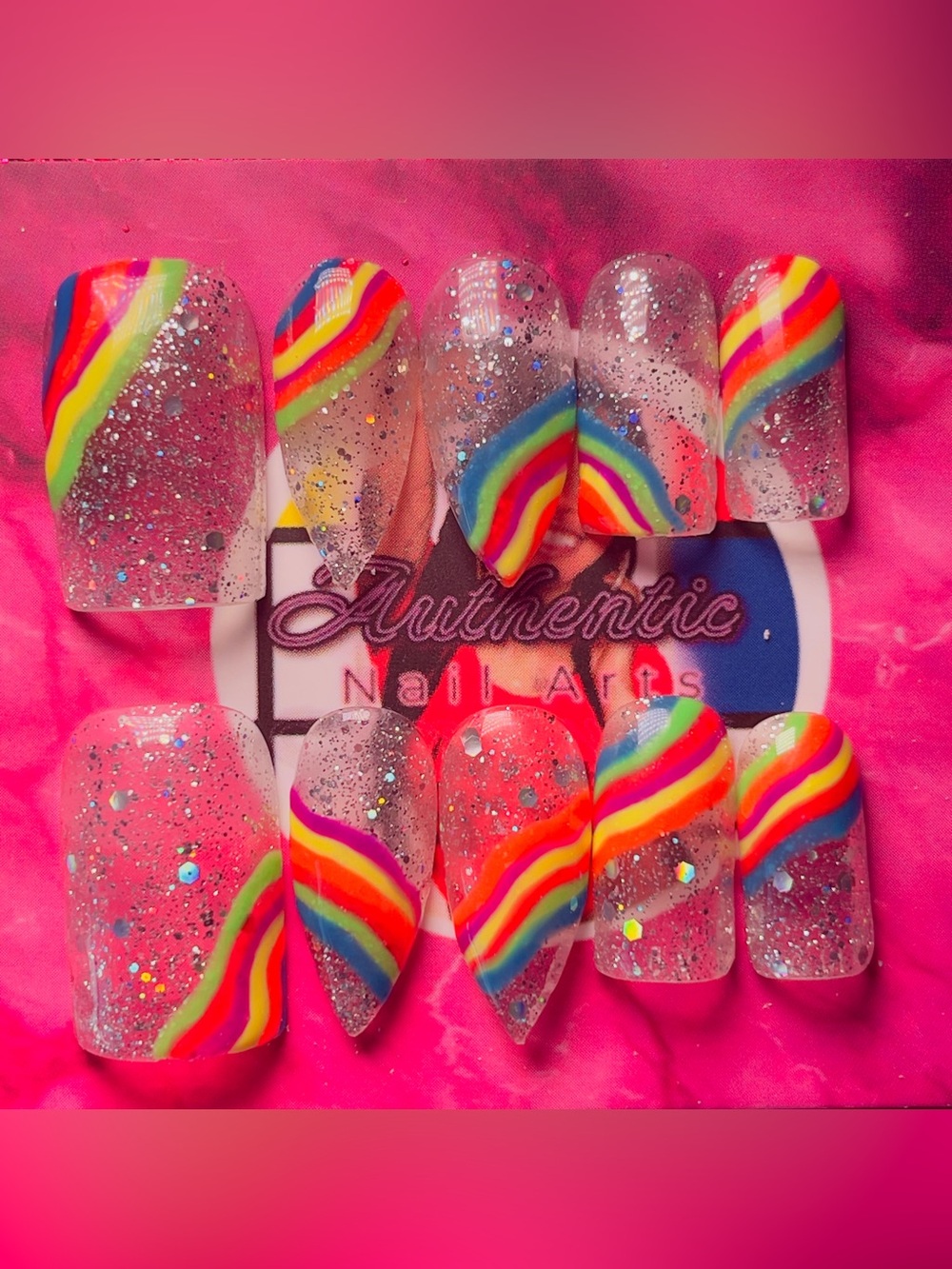 Rainbow Glitter Press-On Nails - Multicolor